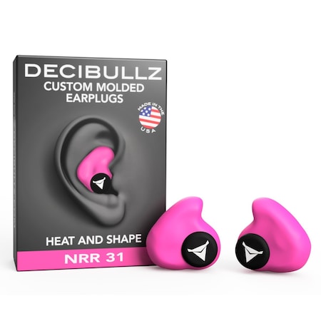 Decibullz Custom Molded Earplugs Hi Vis Pink, 31 NRR, Simple DIY Process, Remoldable if needed PLG1-PNK